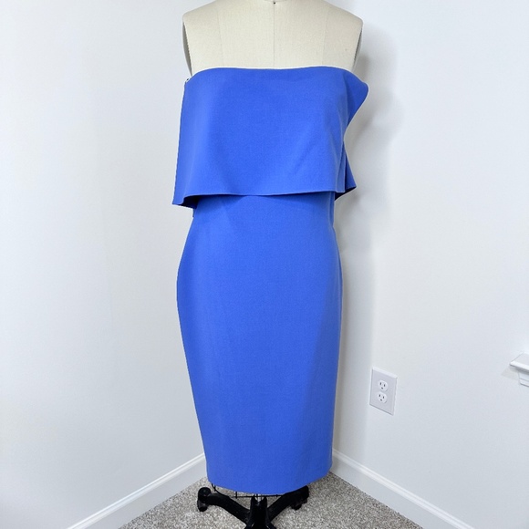 ✨ Likely Marn Blue Strapless Overlay Sheath Cocktail Dress ✨ - Picture 1 of 4